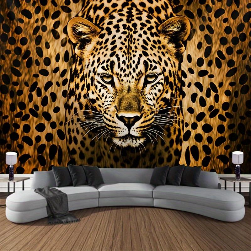 1 Pezzo Arazzo da Parete Stampa Leopardo 3D Grande Tema Animale Decorazione per la Casa Tessuto Scamosciato Testurizzato Design Orizzontale Per Soggiorno