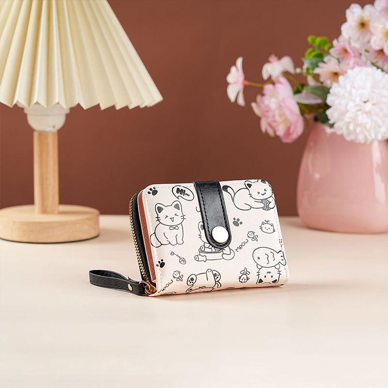 Japanese Cute Cat Pattern Wallet Simple Multi-Functional Short Wallet For Women