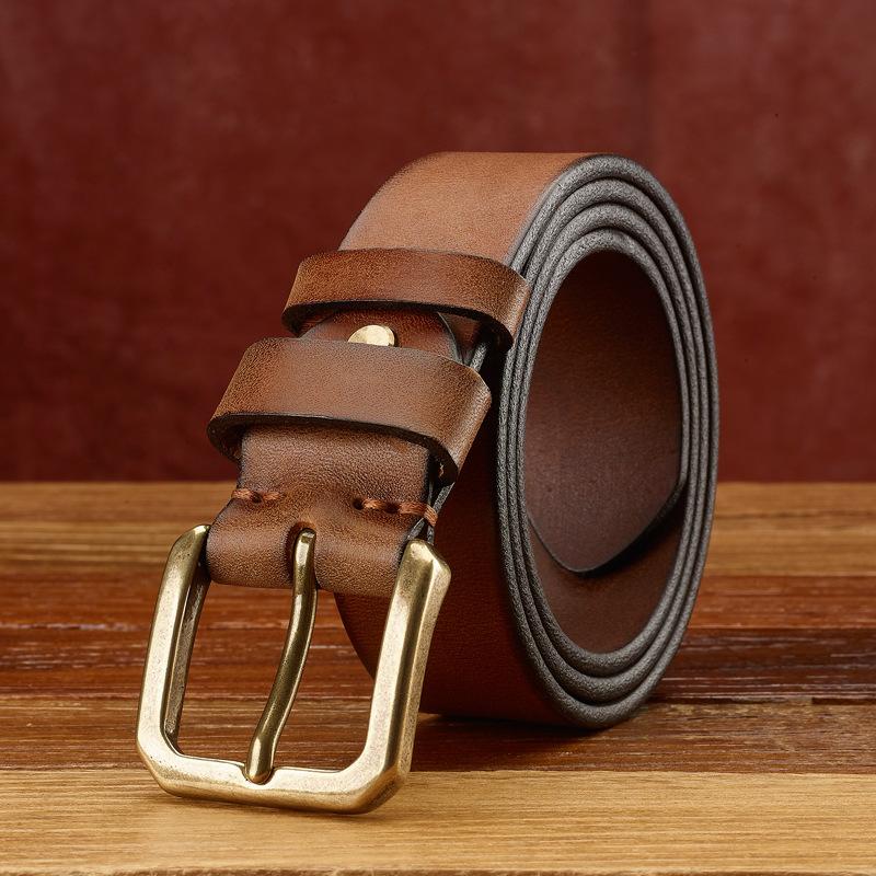 The First Layer Of Pure Cowhide Men'S Retro Pin Buckle Belt Casual Versatile Genuine Leather Handmade Middle-Aged And Young Korean Version Personalize