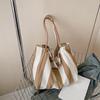 Women Striped Shoulder Bag Simple Carrying Bag Large Capacity Stylish Shoulder Purse Casual Shopping Bag Canvas Commuting Bag