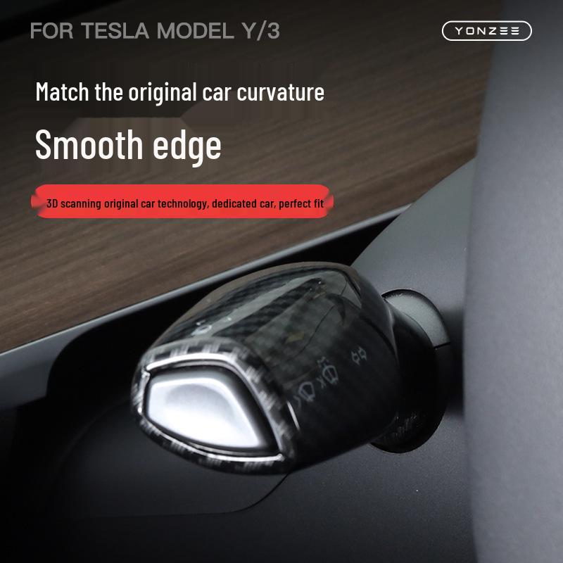 Tesla Model 3/Y Carbon Fiber Gear Lever Cover & Steering Column Handle Decor Patch.