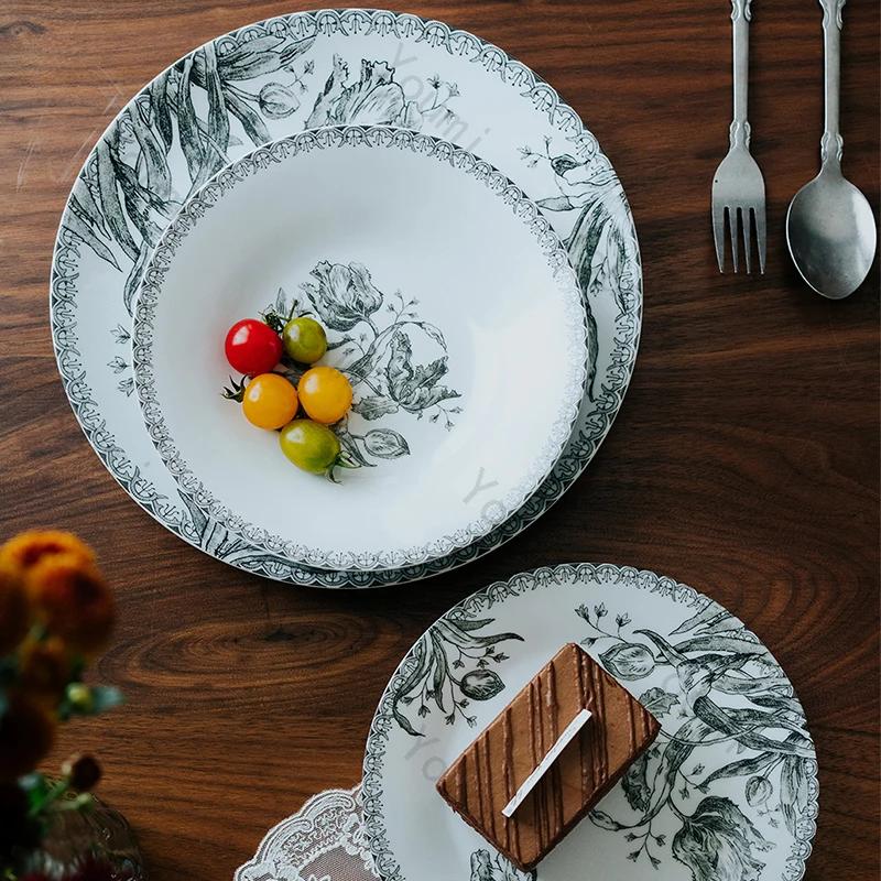 Vintage Französischer Stil Keramikteller High-End Restaurant Dessert Salatteller Köstliche Gerichte Speiseteller Exquisites Geschirr