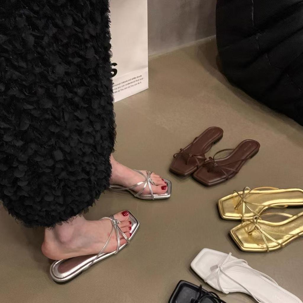 Korean Version of Cross-strap One-word Sandals Women's Head Fashion Versatile Slippers Open-toe Flats Trendy 2025 New Models