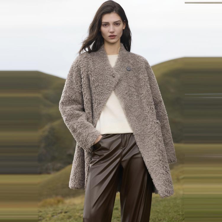 ELLE French Sheepskin Vintage Fashion Design Casual Loose Versatile Long Sleeve Plush Faux Fur Lamb Wool Coat Women outerwear EF53419
