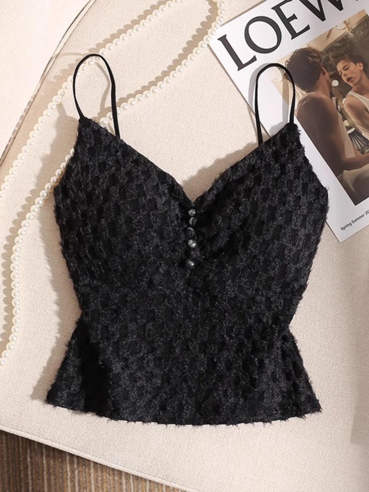 

Женский осенний шикарный плюшевый топ-майка с нагрудными вкладышами One Size [Recommended for up to 125 lbs] чёрный