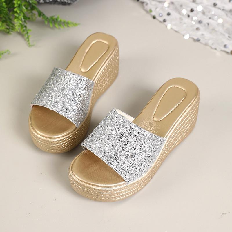 2025 New Slope Heel Cool Slippers Women's Summer Fashion and Comfort One-word Drag Outer Wear Thick-soled Waterproof Table Versatile Sandals