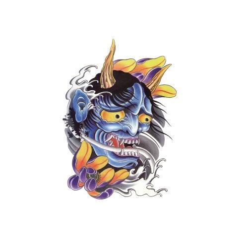 Ukiyo-E Painted Skull Prajna Tattoo Sticker Wake-Up Meaning Flower Arm Half Arm Water Transfer Waterproof Tattoo Sticker