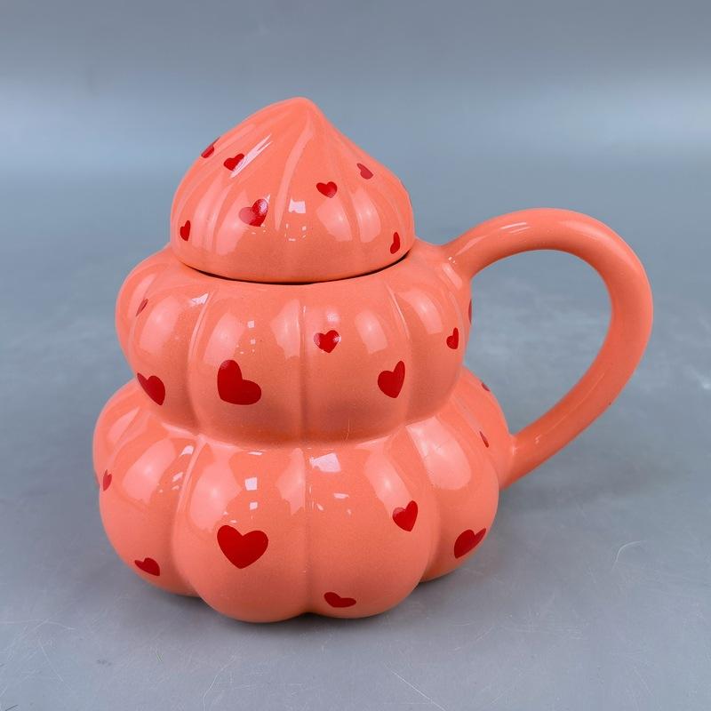 Roze Liefde Smiley Gezicht Pagode Suiker Keramische Mok met Deksel Hot Selling Poep Koffiekop Verjaardagscadeau