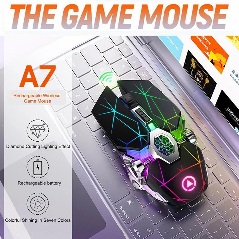 

YINDIAO A7 1600 DPI 7 Keys Silent Gaming Mouse 7-color Light 2.4G Wireless Mouse Matte Black