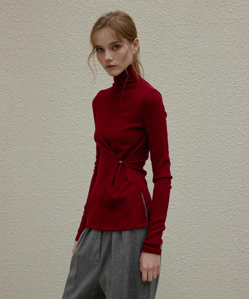 NORMOR Draping High Neck Knit Burgundy