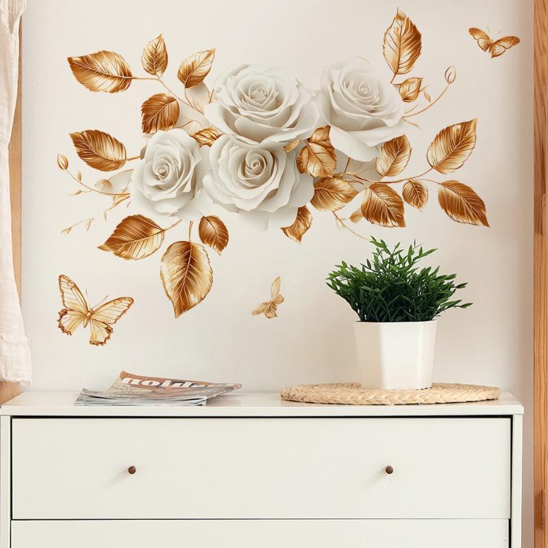 

Painted Relief Flower Butterfly Bedroom Living Room Entrance Decoration Beautification Wall Sticker Self-adhesive 40x60cm