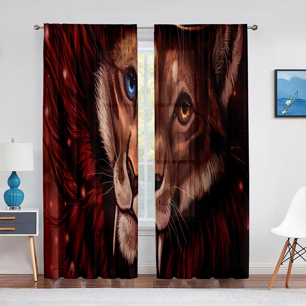 Fantasy Lion Starry Sky Tulle Curtains for Bedroom Living Room Decor Chiffon Sheer Voile Curtain for Balcony Kitchen Home Drape