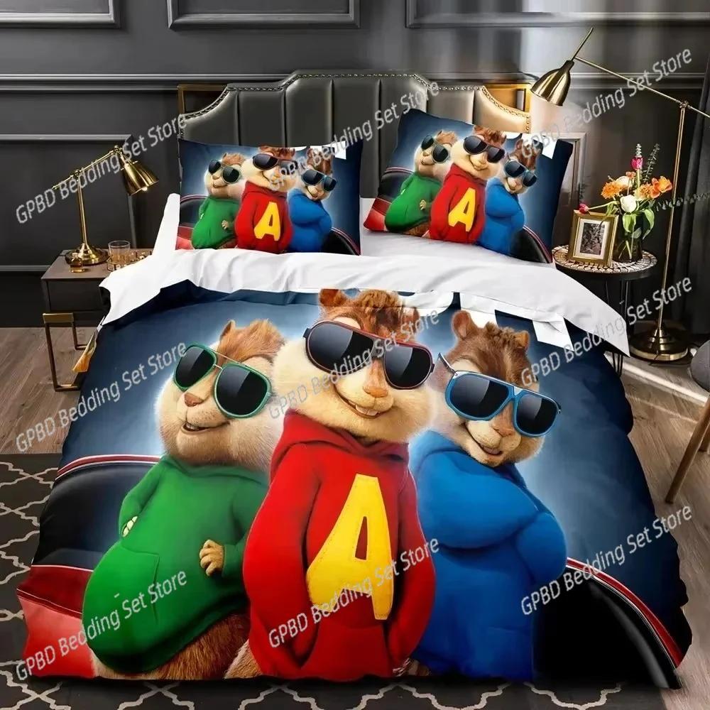 Kreslené chipmunkové Alvin 3D NOVÉ Povlak na peřinu Povlak na polštář Sada povlečení Pro dospělé Dítě Chlapec Dívka Dekorace ložnice Dětské Jednolůžko Dvojlůžko Velké