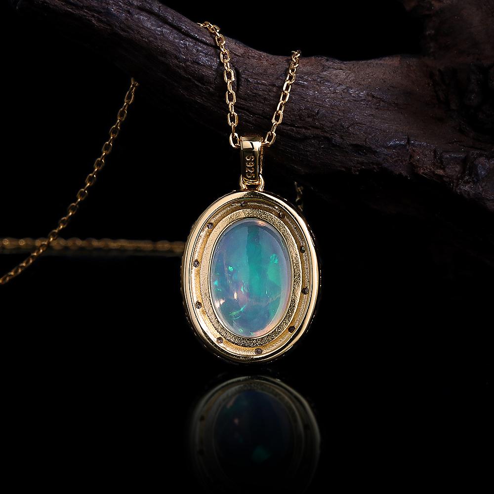 New 925 Sterling silver Necklace Loyalty stone Natural oval 10*14mm Ethiopia opal Pendant fine jewelry for women's Proposal gift