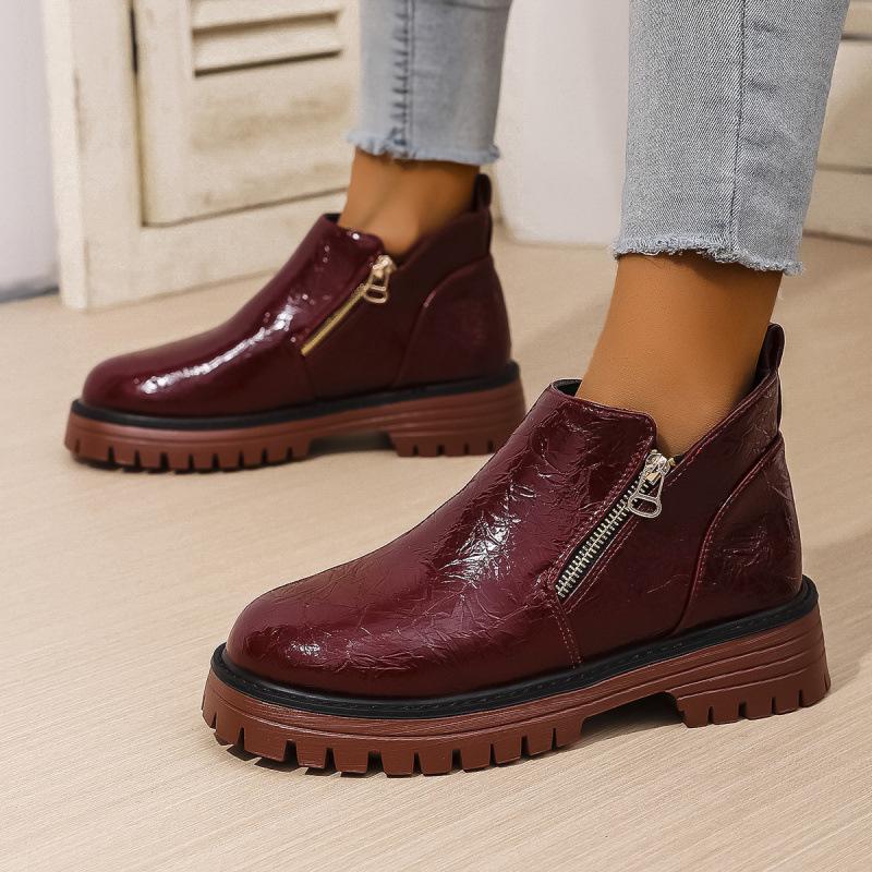 Coarse heel short boots autumn and winter new European and American large size round head side zipper Martin boots
