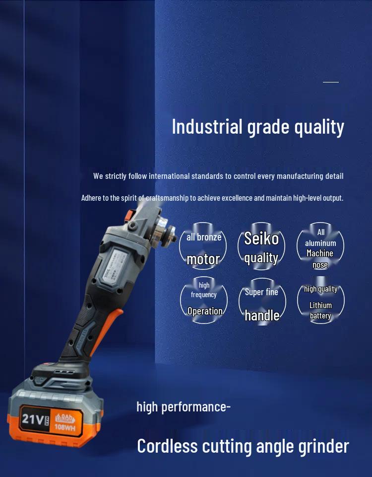 Rechargeable Brushless Angle Grinder - High Power Multi-Function Tool for Cutting, Grinding, and Polishing