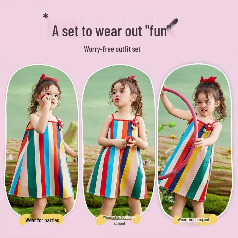 ASK JUNIOR Girls' Rainbow Print Sleeveless Princess Dress