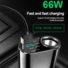 Car Charger USB PD QC3.0 66W Fast Charge Telescopic Cable 5in1 Cigarette Lighter Socket Splitter with LED Display Car Charging