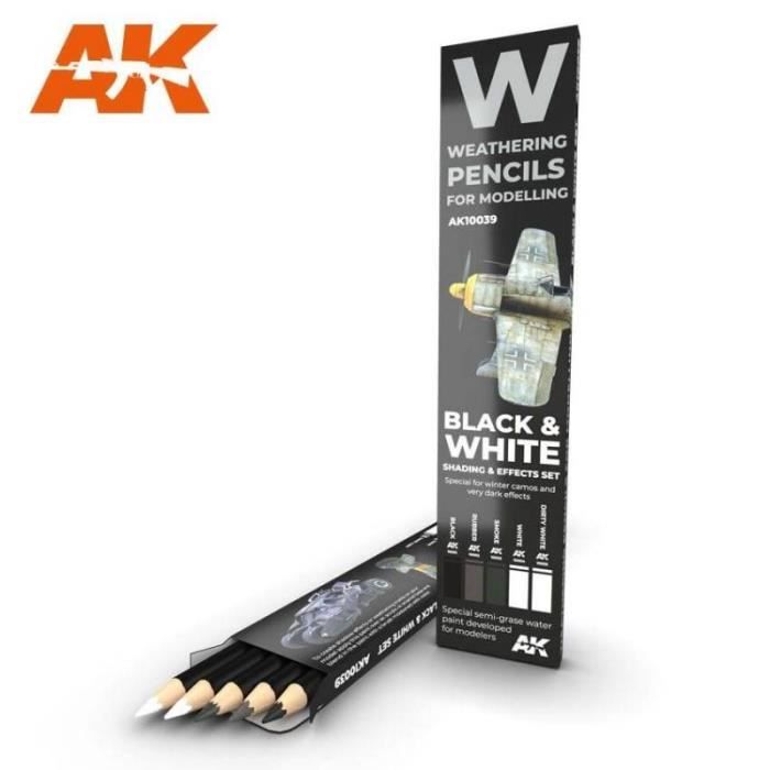 Peinture Maquette - AK INTERACTIVE - Ak10039 - Noir &amp; Blanc - 5 Crayons - Effets Ombres