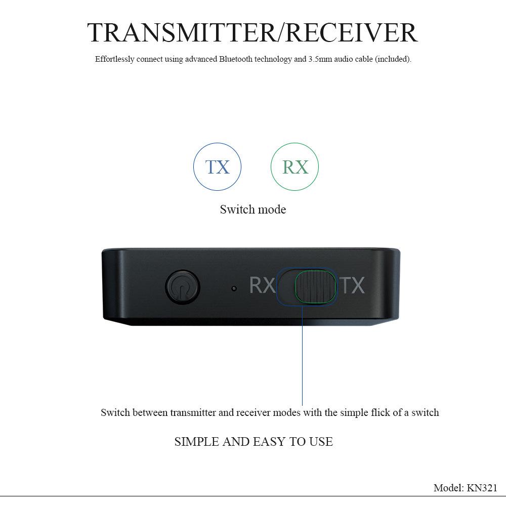 KN321 Bluetooth 5.0 Adapter: 2-in-1 USB Receiver & Transmitter for TV, Computer, and Car