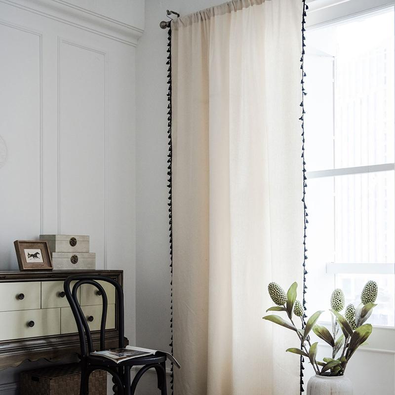 Primary Color Curtains with Black Tassels for Living Room Bedroom Home Bay Window Cotton Linen Finished Kitchen Tube Curtain