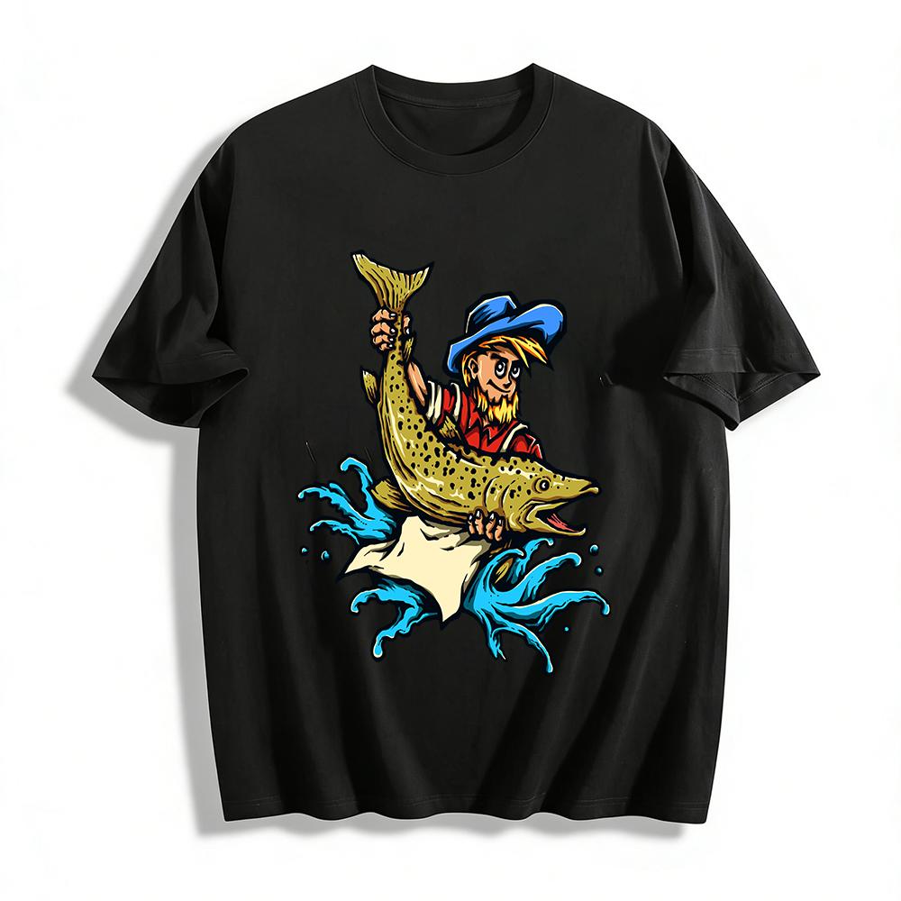 

Big Catch Fisherman Graphic Print Casual Short Sleeve T-Shirt Pure cotton T-shirt XXS