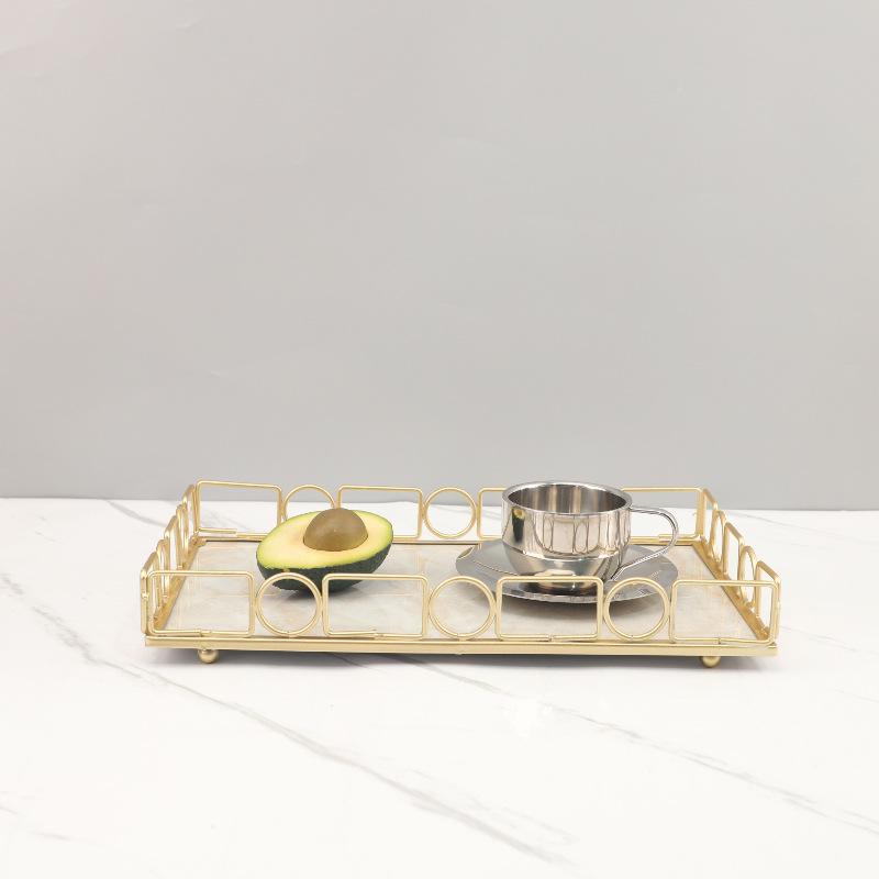Luxury Metal Imitation Marble Rectangular Tray Living Room Decoration Key Remote Control Sundries Storage Tray Home Decoration