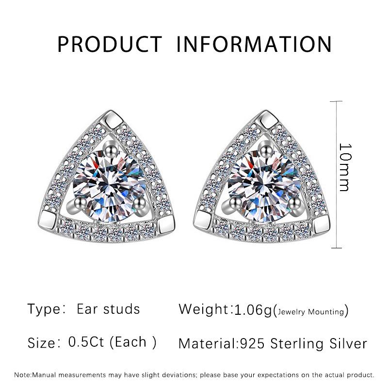Moissanite Geometric Triangle Stud Earrings in S925 Sterling Silver 925 Silver