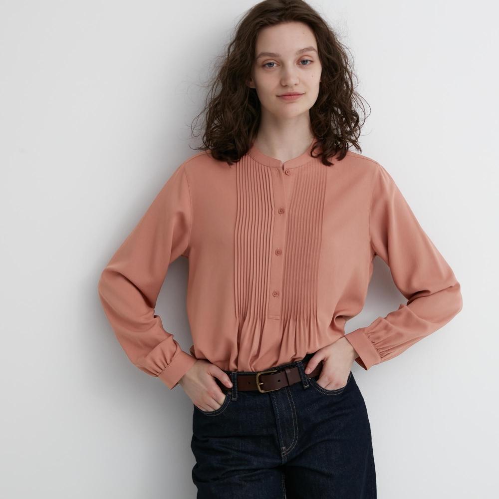 

UNIQLO JAPAN Пуловер с защипами из искусственного шелка, блузка с длинными рукавами