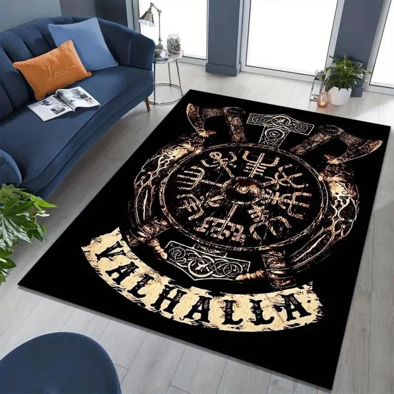 Non-Slip Carpet Nordic Mythology Viking Rune Patterned Area Rug for Living Rooms, Bedrooms, Gardens, and Outdoor Decor Floor Mat