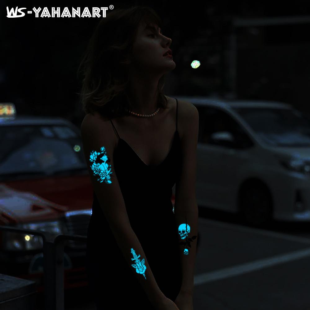 Luminous Blue Tattoo Sticker Nightclub Bar Music Festival Party Floral Female Tattoo Sticker Glowing Face Sticker