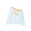 Lazy Letter Striped Sunscreen Shirt Women's One-word Collar T-shirt Summer Niche Slanted Shoulder Long-sleeved Thin Blouse Loose and Casual