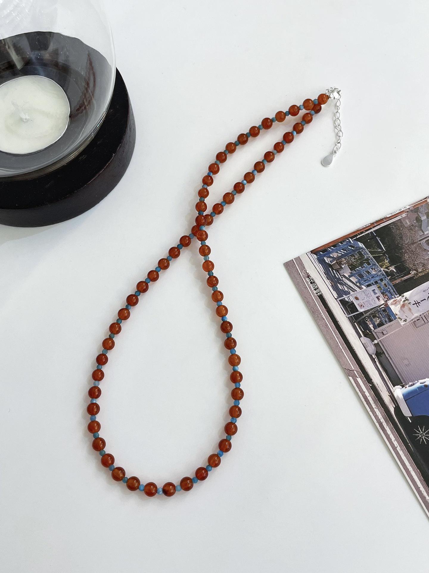 

Ожерелье из стерлингового серебра 925 пробы с красным агатом и апатитом: Оригинальный, Модный, Универсальный.