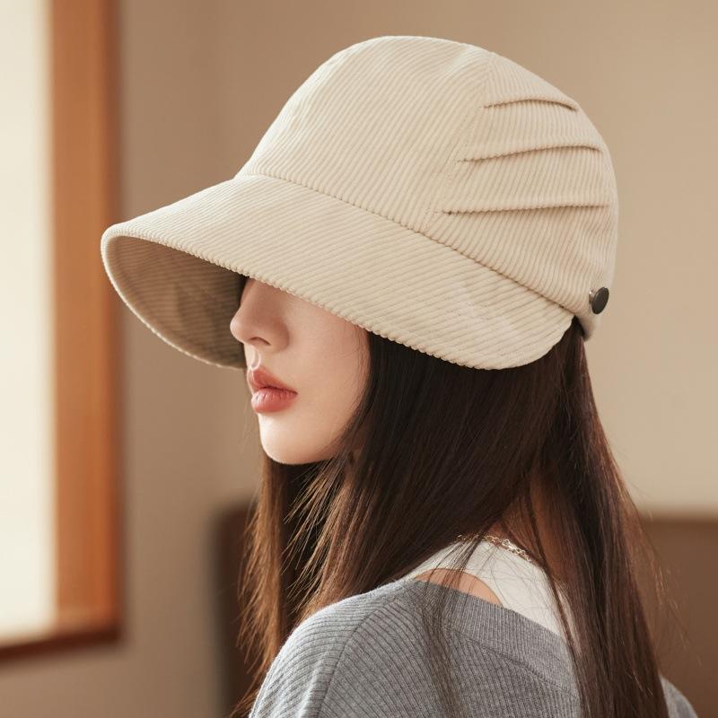 New Equestrian Hat Pleated Corduroy Bucket Hat Autumn New Sunscreen Hat Basin Hat Fit for Outdoor, Casual & Formal Events