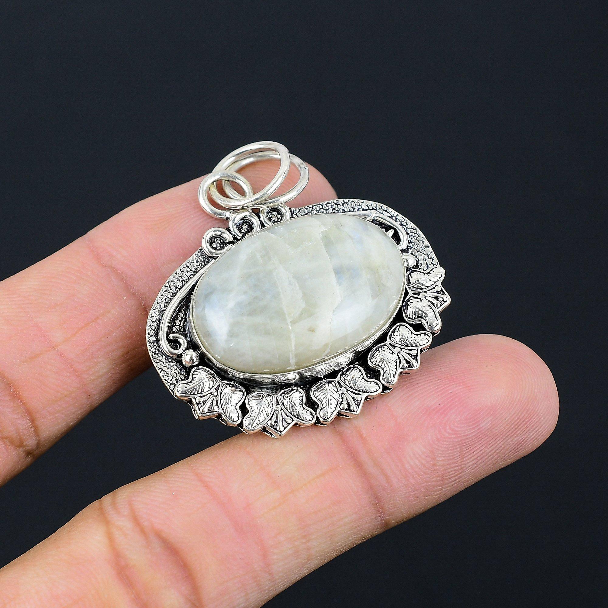 Easter Deal 925 Sterling Silver Natural Rainbow Moonstone Mother Pendant Jewelry