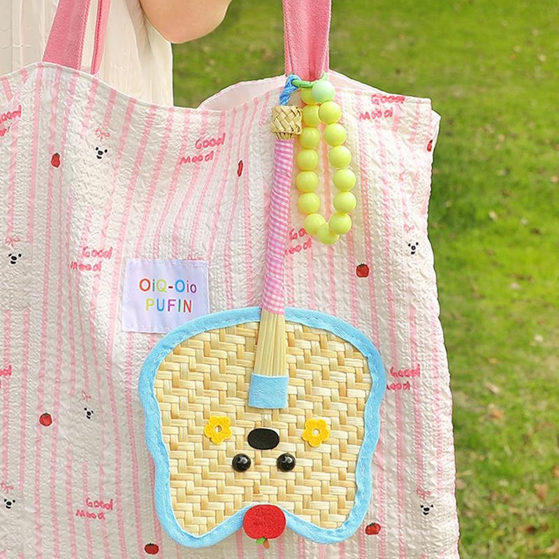 Colorful Handmade Fan Chinese Style Cartoon Shape Straw Bamboo Woven Fan Summer Anti-Mosquito Cooler Handfan Home Decor Pendants