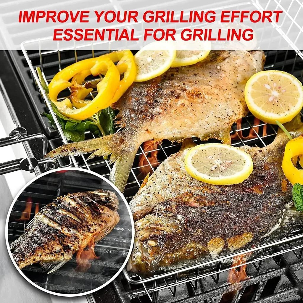 Bærbar grillkurv Sammenleggbar BBQ-grillkurv i rustfritt stål med håndtak for fisk Grønnsaker Reker Matlaging Kokekar Verktøy Nytt