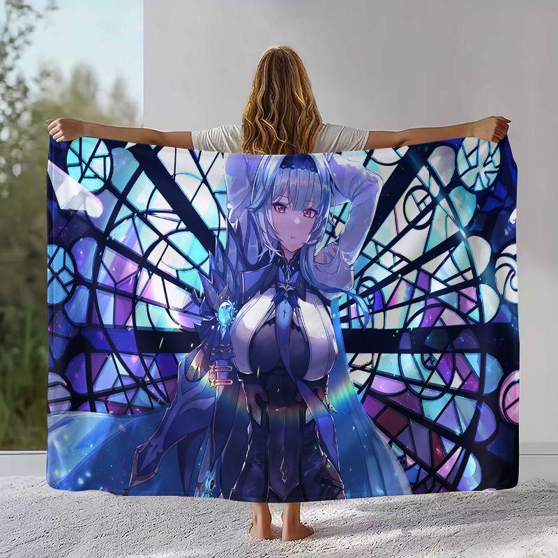 Classic Game Genshin Impact Cartoon Flannel Blanket,Ultra Soft Warm Plush Throw for Home Bedroom Bed Sofa Cover Office Camping