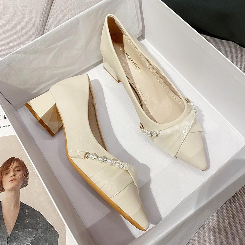 

Coarse heel single shoes women s microfiber soft leather spot Mary Jane high heel women s shoes Su Yinyin Y177-5 40 абрикосовий