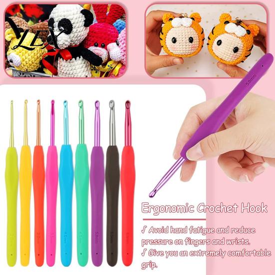 Ergonomic Crochet Hooks for Hands 59Pcs/Set Tools Kit, Yarn Accessories Set Portable Projects Travel with Storage Bag, Complete Tool Kit Beginners,