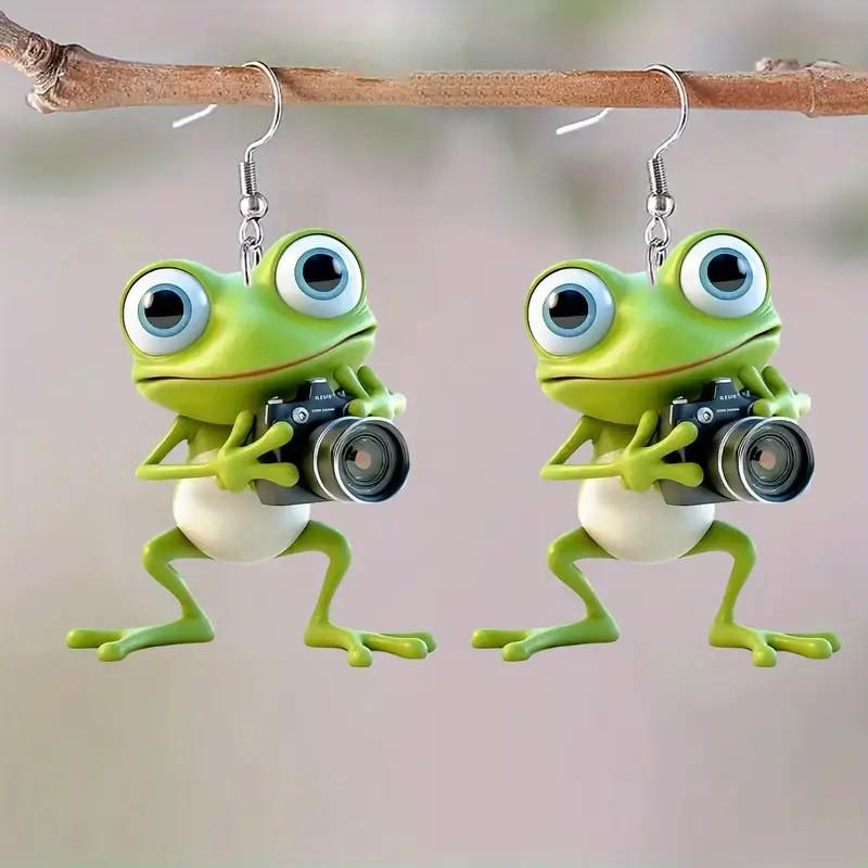 Cute and Funny Frog 2D Acrylic Earrings Fun Creative Design Animal Earrings