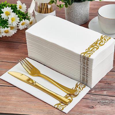 100Pcs Elegant Gold Foil Disposable Luncheon Napkins 40x30cm Premium Thick Folded Serviettes for Bridal Shower Birthday Banquet