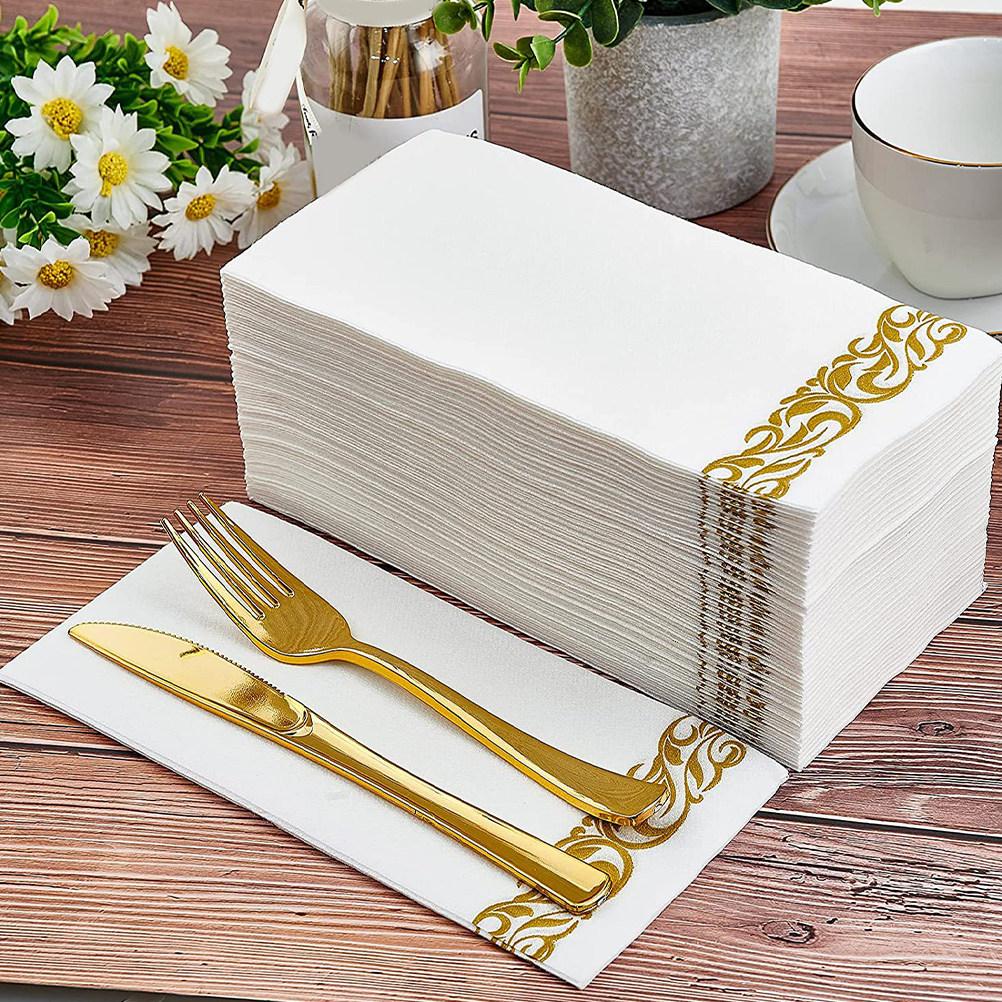 100 Pezzi Eleganti Tovaglioli da Pranzo Monouso in Foglia d'Oro 40x30cm Tovaglioli Piegati Spessi Premium per Addio al Nubilato Banchetto di Compleanno