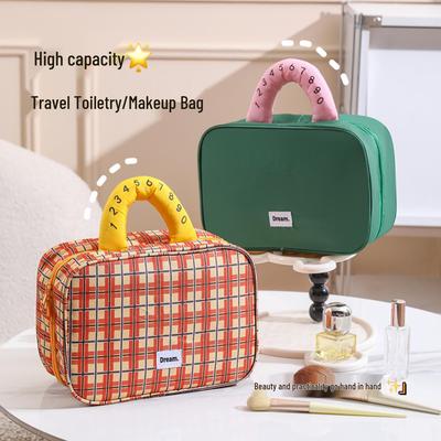 Large Capacity Waterproof Makeup Bag - Portable Travel Organizer with Cute Design and Layered Partition