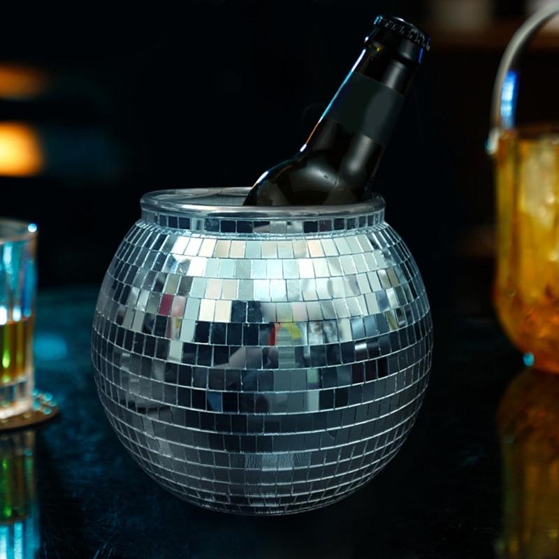 Parties Wine Bucket Beverage Tub Discos Mirrored Ice Bucket Fashion Drinkware for Parities, Summer Gatherings