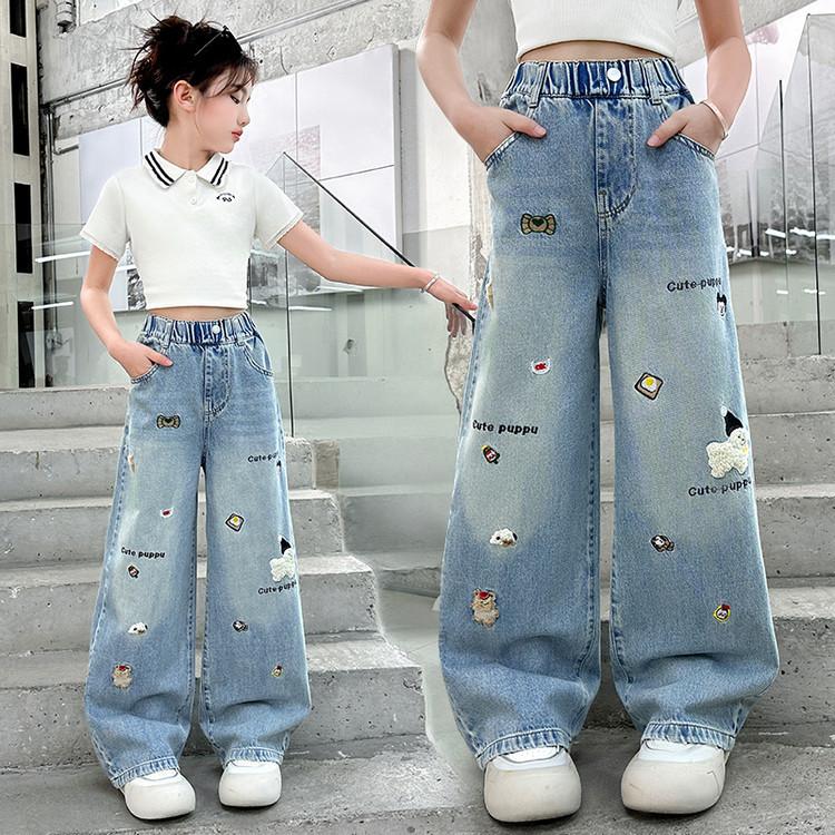 Summer Girls' Pants Tencel Jeans Wide Leg Children's Girls' Straight Leg Pants Fashionable and Casual Pants