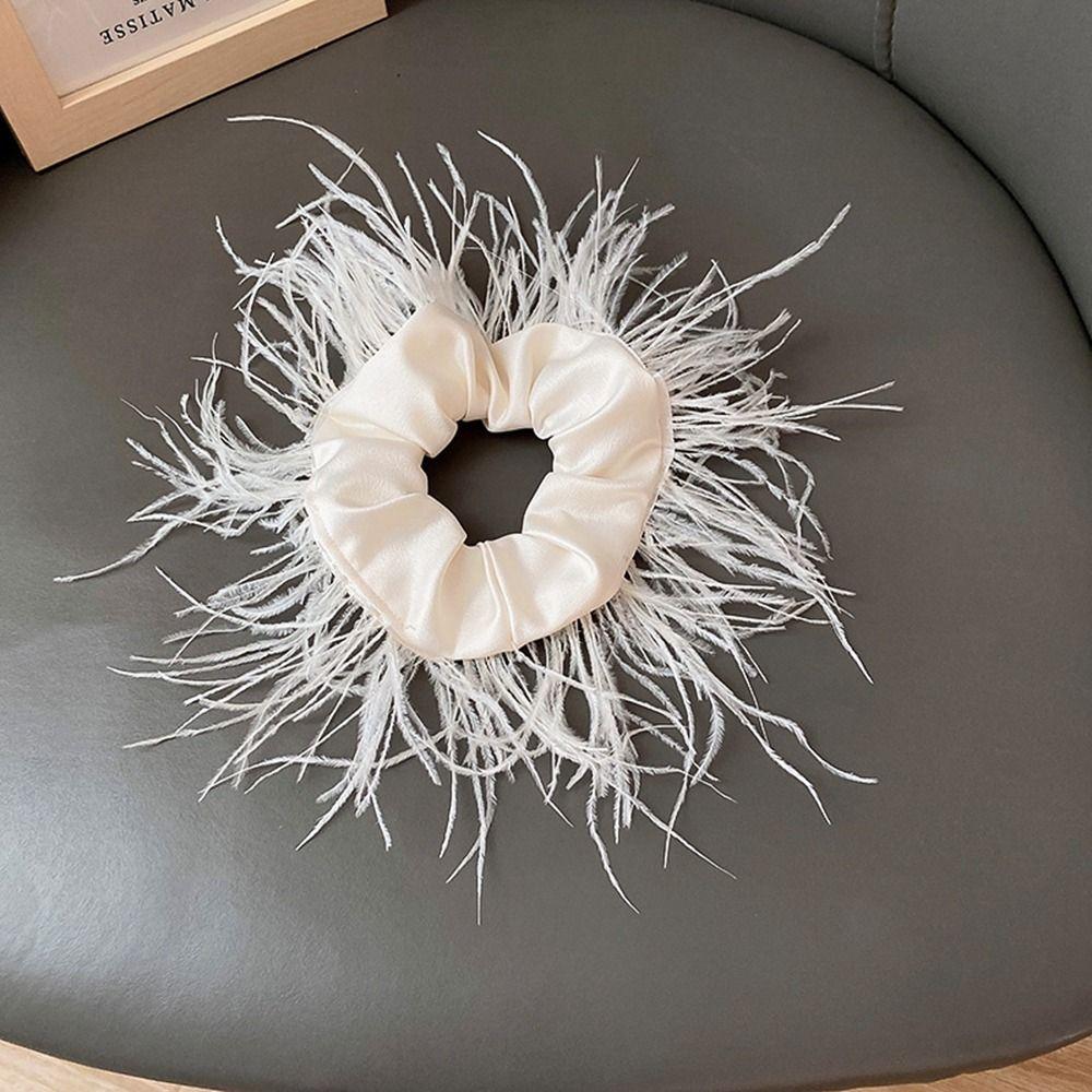 Women Hair Accessories Feather Hair Rope Female Hair Ties Satin Hair Ring Korean Style Scrunchies