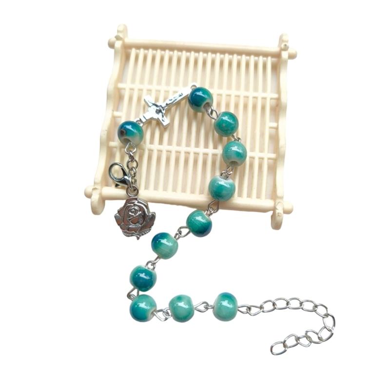 Handmade Round Beads Bracelets Catholic Rosarys Beads Crosses Religious Pendants Bracelets Catholic Jewelry Gift