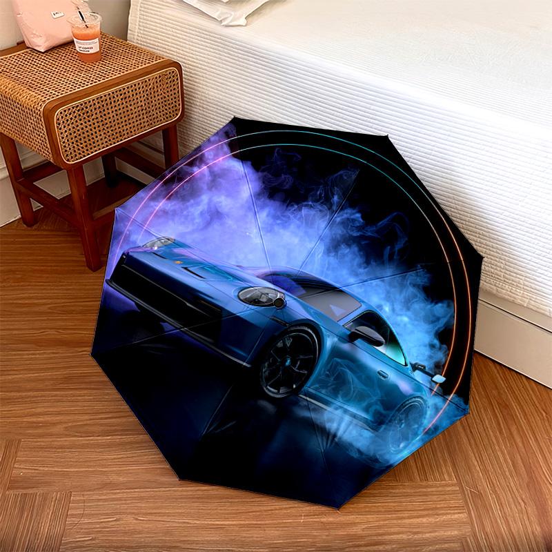 1 PC Automatic Folding Umbrella - Blue Car Pattern, Portable & Foldable Design with 8 Ribs, Christmas Birthday Gifts