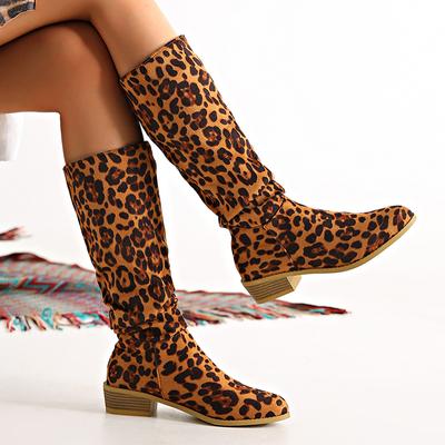Fashion New Fashion Leopard Women Knee-High Boots 2024 Autumn Winter Suede Point Toe Modern Boots Outdoor Plus Size Mid-Calf Woman Boots